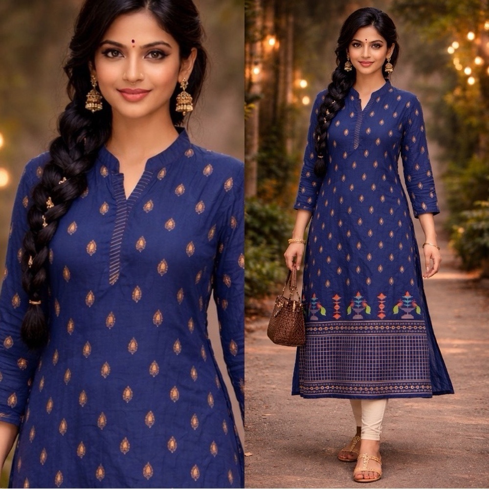 NEW RANGRITI Authentic Ethinic Indian Kurta Navy Metallic Sz 38